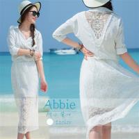 【Abbie】優雅蕾絲拼接長版襯衫(附小背心)
