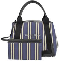 BALENCIAGA 巴黎世家 NAVY系列條紋帆布皮飾邊兩用托特包