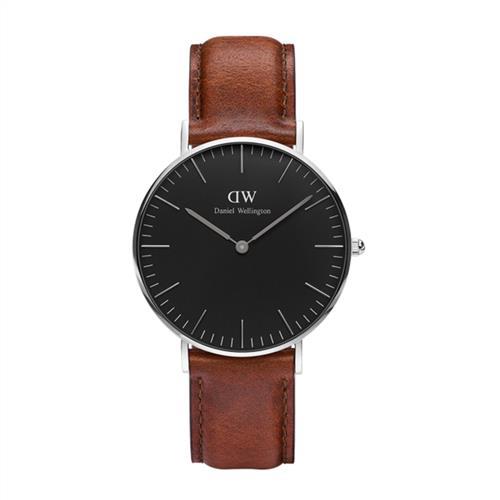 DW Daniel Wellington 經典淺紅咖啡皮革腕錶-銀框/36mm(DW00100142)