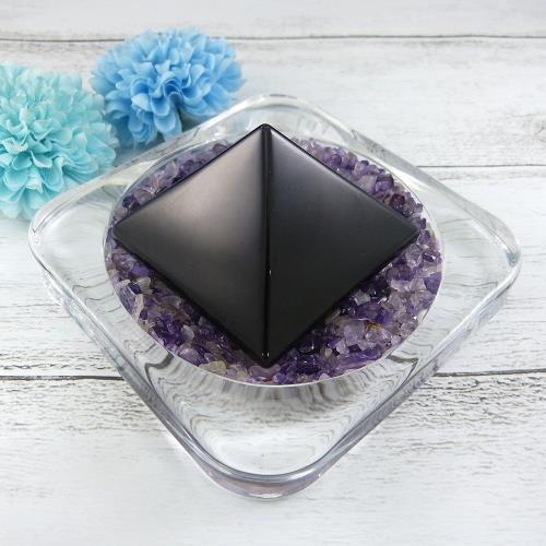 【寶峻晶石館】黑曜石金字塔能量盤(5cm)