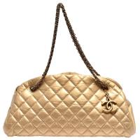 CHANEL 經典菱格車紋小牛皮仿舊金鍊保齡球包(小-香檳金-展示品)
