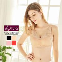 Olivia 無鋼圈大尺碼雙層拉提蕾絲舒適睡眠內衣 膚色
