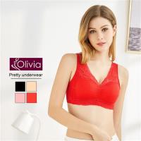Olivia 無鋼圈大尺碼雙層拉提蕾絲舒適睡眠內衣 紅色