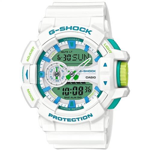 CASIO G-SHOCK GA-400WG夏之戀指針數位雙顯腕錶-白藍綠(GA-400WG-7A)