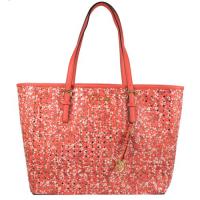 MICHAEL KORS 經典LOGO防刮碎花圖案肩背購物包.紅