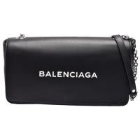 BALENCIAGA 經典Everyday Chain Wallet系列品牌字母LOGO小牛皮鍊帶肩/斜背包(黑-中)