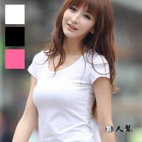 【男人幫】全素面百搭基本款基本單品女版合身短袖T恤萊卡彈性布料有腰身(AA001)