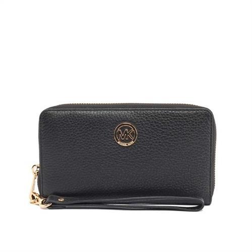 MICHAEL KORS 金字LOGO素面皮革中夾/手拿(黑色) 35H5GFTE3L BLACK