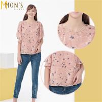MONS荷葉袖絲質花卉上衣