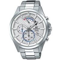 CASIO EDIFICE 逆跳格紋錶盤大型指針三眼計時男錶(白)_EFV-530D-7A