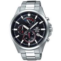 CASIO EDIFICE 逆跳格紋錶盤大型指針三眼計時男錶(黑)_EFV-530D-1A