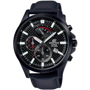 CASIO EDIFICE 逆跳格紋錶盤大型指針三眼計時男錶(全黑)_EFV-530BL-1A