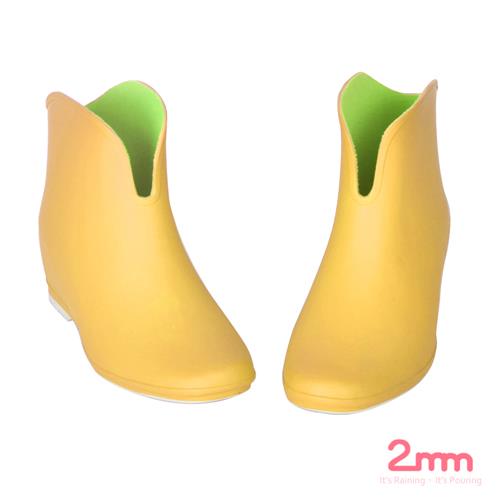 2mm 玩色系V型時尚內增高輕量短筒雨靴/雨鞋-檸檬黃