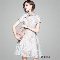 RN-girls-精品復古立體花旗袍領短袖洋裝小禮服