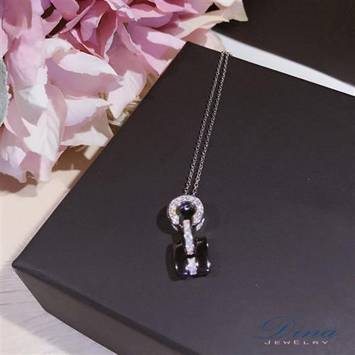 DINA JEWELRY蒂娜珠寶黑陶瓷行星 CZ鑽純銀項鏈 ( YY61758)