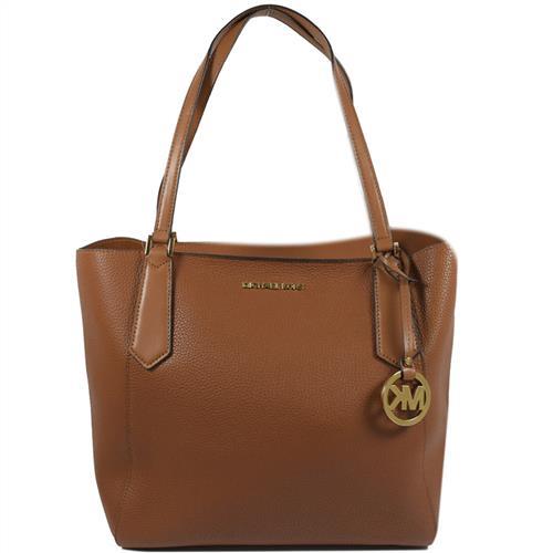 MICHAEL KORS 金字LOGO素面荔枝皮革托特包.咖