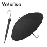 Yo!kAsa 無敵16傘骨抗風銀膠手開直傘(黑色)