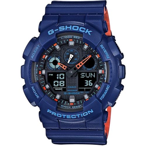 G-SHOCK GA-100 系列超人氣大錶徑腕錶-藍X橘(GA-100L-2A)