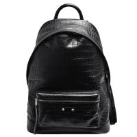 BALENCIAGA 巴黎世家經典鱷魚紋牛皮銀小釦拉鍊手提/後背包(黑)