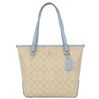 COACH 馬車C LOGO PVC 拉鍊托特包(卡其水藍)