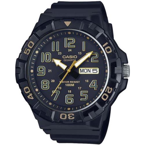 CASIO  潛水運動風旋轉錶圈男錶-黑/金刻(MRW-210H-1A2)