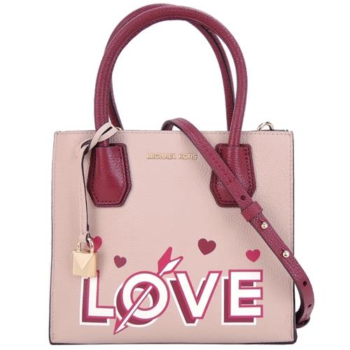  MICHAEL KORS MERCER LOVE手提斜背包(中/淡粉X暗紅)