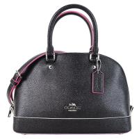 COACH 白線滾邊防刮皮革手提/斜背保齡球包(小/黑)