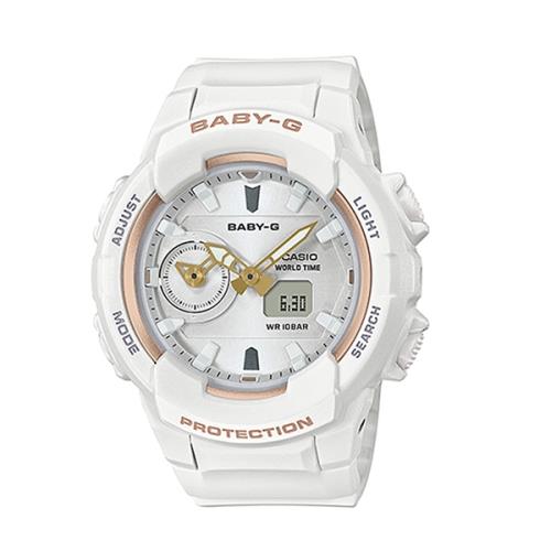 【CASIO 卡西歐】BABY-G淡雅雪白金邊休閒電子錶(BGA-230SA-7ADR)