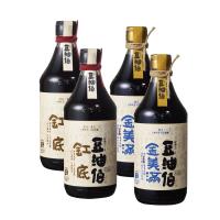 【豆油伯】滿缸健康醬油組_缸底醬油X2、金美滿無添加糖醬油X2(各500ml)