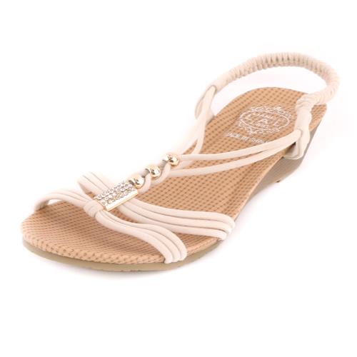 【88%】涼鞋-氣質百搭珠珠水鑽絨面跟高4cm楔型交叉涼拖鞋