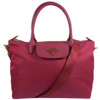 PRADA 1BA106 經典三角LOGO尼龍帆布手提斜背兩用包.深桃紅