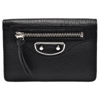 BALENCIAGA 經典METALLIC EDGE金屬框亮銀釦山羊皮釦式信用卡/名片夾(黑)