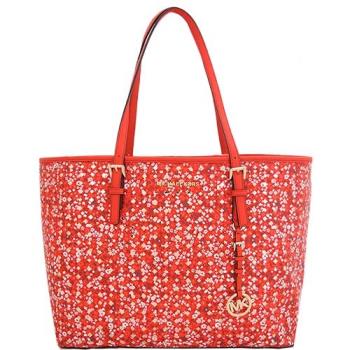 MICHAEL KORS JET SET 防刮皮革花卉簍空造型托特包(果紅)