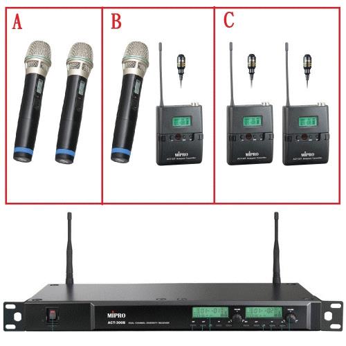 【MIPRO】ACT-300B(1U雙頻道自動選訊無線麥克風組)