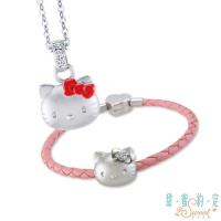 甜蜜約定 HelloKitty x LINE 公主純銀墜子 送項鍊+喜歡妳純銀/皮革手鍊-粉