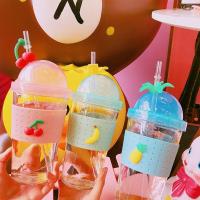 可愛水果玻璃杯 附塑膠吸管 約450ml