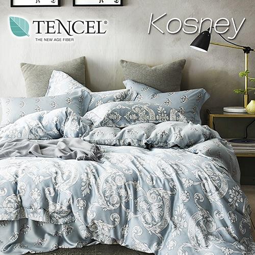KOSNEY 柏爾曼-藍 特大100%天絲TENCEL四件式兩用被床包組