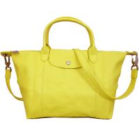 LONGCHAMP 小羊皮短把摺疊包-小-附背帶_黃色