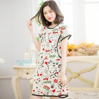 小熊英字棉質哺乳孕婦連身裙家居睡衣(甜蜜米白)全尺碼lingling日系