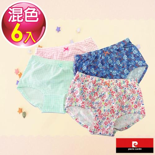 Pierre Cardin皮爾卡登 女兒童彈力碎花格紋平口褲-混色6件組(KD127003-1)