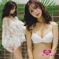 天使霓裳 泳衣 盛夏花夢 三件式鋼圈比基尼泳裝(白M~XL) EE1727