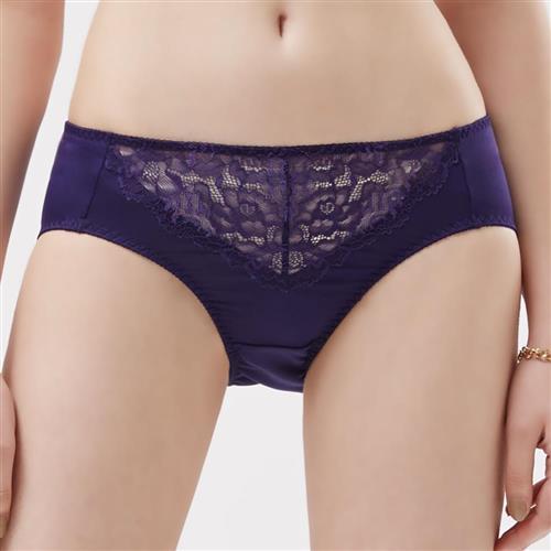 思薇爾 晶漾戀曲系列M-XXL蕾絲中腰三角內褲(黯夜紫)
