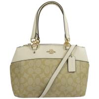 COACH 馬車LOGO PVC皮飾邊雙拉鍊兩用包(白)