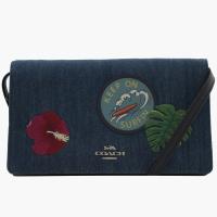 COACH 30036 馬車LOGO限量夏威夷刺繡款斜背包.牛仔藍