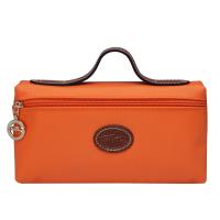 LONGCHAMP 經典 Le Pliage系列手柄拉鍊化妝/收納包(橘色)