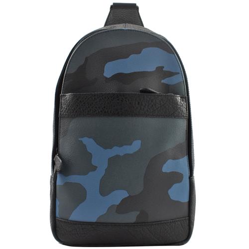 COACH 29714 限量迷彩拼接皮革單肩後背包.黑邊