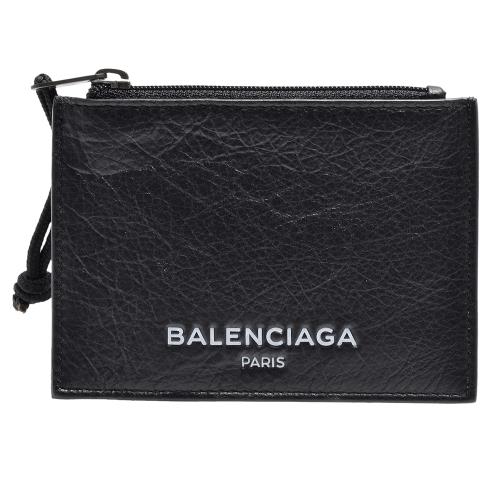 BALENCIAGA經典品牌字母烙印小牛皮暗釦對摺短夾(黑)