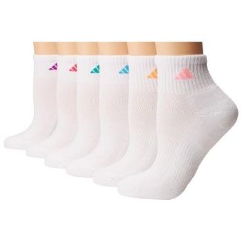 Adidas 2018女時尚腳踝高白色彩標運動短襪6入組