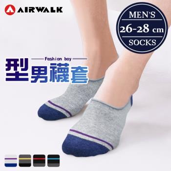  【AIRWALK 喜兒思】萊卡棉質造型止滑隱形男襪 (4色) 六入組