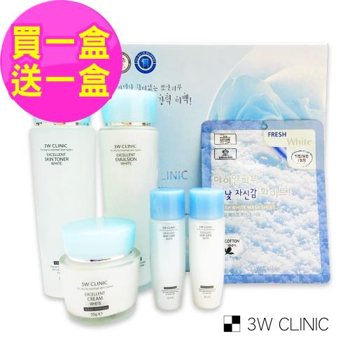 買一送一 韓國 3W CLINIC 晶瑩白C淡斑禮盒6件組(化妝水150ml+30ml+乳液150ml+30ml+精華霜50ml+嫩白面膜*1)